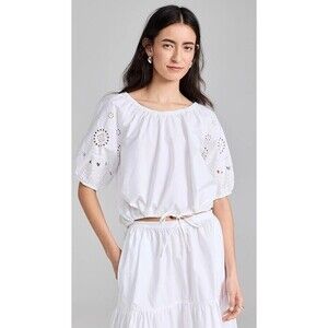 Kerri Rosenthal Lizzie Eyelet Blouse Top Heart Embroidered White Cotton M 281976